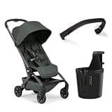 Joolz Aer2 Travel Stroller Bundle with Bumper Bar & Cup Holder – Lightweight One-Hand Fold Stroller, Airplane Carry-On Approved, Reclining Seat, UPF 50+ Canopy, Includes Accessories - Forest Green
