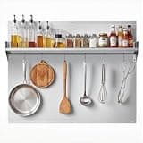 VEVOR 30" x 24" Stainless Steel Backsplash for Stove, Ultra Flat Splatter Guard with Storage Shelf & Hanging Rack, Wall Shield Range Hood Panel, Easy Clean, Pre-Drilled Holes for Easy Installation