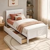 Twin Bed Frame with 2 Storage Drawers, Wood Platform Bed with Headboard