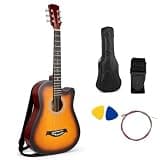 38-inch Classic Wooden Guitar Starter Kit, comes with strings, gig bag, strap and picks. Featuring excellent sound transmission, great stability (Sunset Finish)