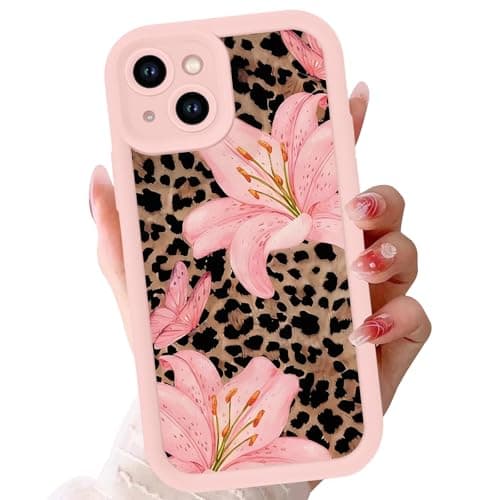 NBCDSUJ Aesthetics Cheetah Leopard Print Lily Flower Phone Case for iPhone 13 Case Raised Camera Protection Soft Silicone Slim TPU Funda Phone Cover for iPhone 13 6.1 Inch