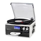 9 in 1 Vintage Record Player with Bluetooth, AM FM Radio, USB SD MMC, CD and Cassette Playback, Remote Control, Built in Stereo Speakers, 3 Speed Turntable for Living Room and Bedroom