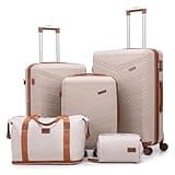 CONCEPTEN Expandable Hardshell Luggage Set 5 Piece, 22x14x9 Airline Approved Carry On, 20/24/28" Suitcase Set with TSA Lock, Spinner Wheels, ABS+PC (Beige)