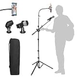 Nietoto 82" Tall Microphone & Ipad Floor Tripod Stand Foldable, Heavy-Duty Boom Mic Stand with Phone/Tablet Holder, Dual Device Mount For Singing, Performance, Karaoke, Speech, Stage and Outdoor