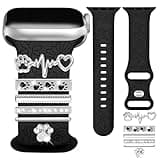 Floral Engraved Band Compatible with Apple Watch 42mm 40mm 41mm 38mm Women, Soft Silicone Dressy Straps Decorative with Charms for iWatch Series 11 10 9 8 7 6 5 4 3 2 1 SE