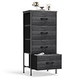Sweetcrispy Nightstand Small Bedroom Dresser with 4 Fabric Drawers,Bed Side Furniture End Table,Wooden Top Cabinet Night Stand Dresser for Closet,Entryway,Dorm,Black Wood Grain