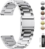 Fullmosa 23mm Stainless Steel Watch Band, Quick Release Metal Replacement Strap with Removable Links, Includes Spring Bars & Link Removal Tool for Men Women (Silver)