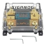 SIGANDG Car Audio Digital LED Voltage Display, ANL Fuse Holder Distribution Block 1 in 2 Out, with 2 Fuses and 2 Hexagon Wrench, Suitable for Car and Yacht Audio