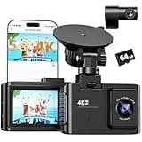 Dash Cam Front and Rear: 4K Dual Channel Dash Cam - 5GHz WiFi, Dash Camera for Cars with 64GB Card, 2" IPS, App Control, G-Sensor, Loop Recording, 170° Wide Angle, Night Vision, 24H Parking Mode