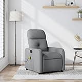 KHNLGFR Manual Recliner Chair with Vibration Massage, 135 Degree Recline, Light Grey Fabric, Side Pocket, Wood and Metal Frame