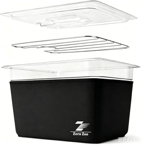 Complete Sous Vide Container Kit - 27QT Heavy-Duty Polycarbonate Water Bath with Lid, Thermal Sleeve, Rack, Magnetic Weights, Vacuum Bags, Clips & Cookbook