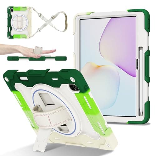 Shockproof Case Compatible with Huawei MatePad 11.5 (2025) 11.5 inch Kids Case with Pencil Holder,Heavy Duty Multi-Angle Elastic Bracket+Adjustable Swivel Hand Strap Rugged Dropproof Cover(c Green)