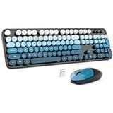 MOFII Wireless Keyboard and Mouse Combo, 2.4GHz Retro Typewriter Keyboard Full Size, Cute Wireless Mice, USB Dongle Plug and Play, for Laptop, PC, Desktop, Windows (Black Blue Gradient Color)