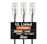 Tecmojo UL Listed Ultra-Slim Cat6a 10ft Ethernet Cable, 30AWG 100% Pure Copper, 10Gbps Network Cable for Router, Modem, Xbox, Laptop, Servers, 3-Pack, Black
