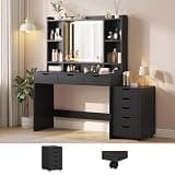 ADORNEVE Makeup Vanity Desk with Rolling Drawer Cabinet, Black