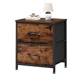Sweetcrispy Nightstand with 2 Storage Drawers, 24" Height Small Bed Side Furniture End Table, Wooden Top Fabric Cabinet Kids Night Stand Mini Dresser for Bedroom, Closet, Entryway, Dorm, Rustic Brown