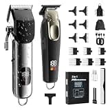 PKBD Hair Clippers Cordless, USB Rechargeable Beard Trimmer Men Professional with Adjustable Ceramic Blades, LED Display, 22 Accessories, Electric T-Blade Hair Trimmer for Men with Gift Box-Gray