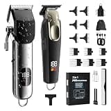 PKBD Hair Clippers Cordless, USB Rechargeable Beard Trimmer Men Professional with Adjustable Ceramic Blades, LED Display, 22 Accessories, Electric T-Blade Hair Trimmer for Men with Gift Box-Gray