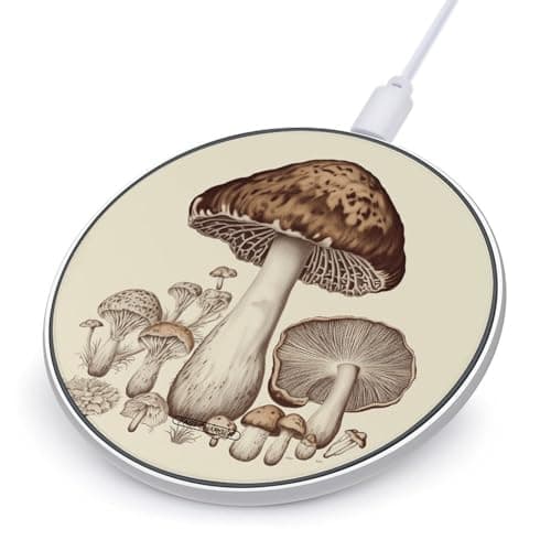 Vintage Mushrooms Drawing Wireless Charger 10W Fast Charging Pad Anti-Slip Qi Certified Wireless Charging Pad Charging Station Portable Phone Charger for All Wireless Charging Smartphone