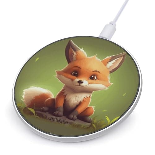 Cute Little Fox Wireless Charger, 10W Qi-Certified Fast Wireless Charging Pad with USB Cable & LED Indicator Fashion Charger Mat Portable Charging Station for All Qi-Enabled Phones