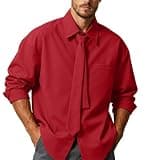 Xiaojmake Men's Lapel Dress Shirts Wrinkle Free Long Sleeve Formal Shirt Business Casual Button Down Shirts for Wedding Prom Wine
