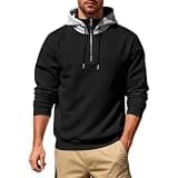 CMELTANM Men's Quarter Zip Hoodie Long Sleeve Hooded Sweatshirt Athletic Pullover Tops Black