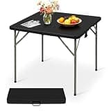Pazidom 34" Folding Card Table, Heavy Duty Plastic Square Table - Portable Fold-in-Half w/Handle & Lock for Camping, BBQ, Party, Events, Black