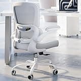 TRALT Ergonomic Office Chair - Desk Chair with Adjustable Lumbar Support Computer Chair - Mesh Comfy Chair with Flip-up Armrests - Gaming Chairs for Adults Home Office (Leather, White)