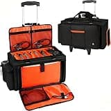 Timoxi Large Rolling DJ Bag Built-in Sturdy Support Board, Gig bag with Wheels, DJ cable bag with Detachable Divider & Padded Shoulder Strap (Orange, 19.7''×10.2''×11'')