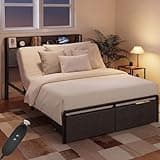 Softa Queen Adjustable Bed Frame with Mattress Set, Storage Headboard, Charging Station, 60° Electric Head Lift, 2 Footboard Drawers, 10 inch Hybrid Mattress, No Box Spring Needed