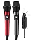 Aveek Wireless Microphone, 262FT Long Range Rechargeable Karaoke Mic, 40-Hour Battery with Low Latency Studio Sound for Church, Speech, Wedding, Stage, DJ, Karaoke Events, Red & Black, 2 Pack