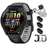 Garmin Forerunner 265 GPS Smartwatch 46mm Black/Powder Gray 010-02810-00 Bundle with Deco Essentials 22mm Milanese Band 3 Pack, Charging Dock and Silicone Dust Cover 3 Pack