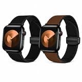 2-Pack Magnetic Silicone Bands Compatible with Apple Watch 42/44/45/49mm, Microfiber & Silicone (Black+Brown, 42mm/44mm/45mm/49mm)