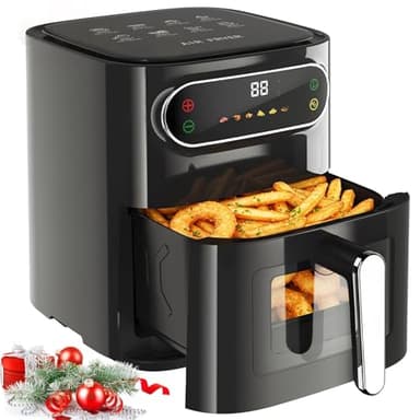 6QT Air Fryer, 1400W Compact Toaster Oven, Crisps, Broils, Roasts, Dehydrates, Bakes, Reheats, 85 Percent Oil-Less, LED Smart Display, Stainless Steel