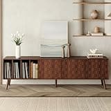 Merax 69" TV Stand for TVs Up to 75", Modern Entertainment Center with 3 Doors and Vertical Open Shelves, Media Console with Unique Mosaic Front Design for Living Room