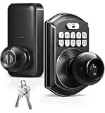 TEEHO TE003 Keyless Entry Keypad Door Lock with Handle, Electronic Digital Smart Locks for Front Door, Smart Door Knob with Code for Bedroom, Auto Lock, Passage Mode, Easy to Install, Matte Black