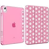 MoKo Case for iPad (A16) 11th Generation 11 Inch 2025, iPad 10th Generation 10.9 Inch 2022 with Pencil Holder, Light Trifold Case with PC Translucent Back Shell for Girls Women, Peony Polka Dot