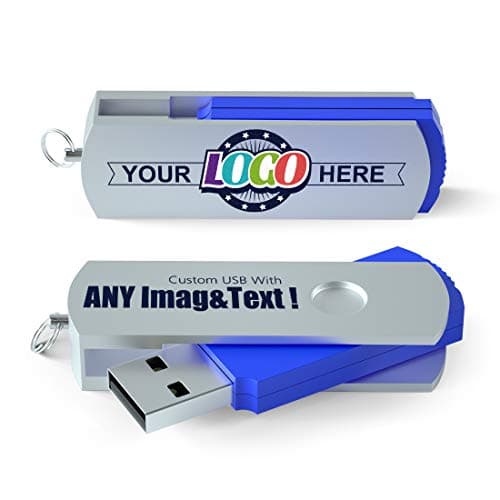 MEINAMI Customized USB Flash Drive Blue Aluminum Swivel Custom Thumb Drive Personalized Memory Stick 128MB 100 Pack
