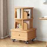 NABOOJ Rotating Bookshelf with Wheels, Revolving Bookcase Tower with Drawer, Rolling Storage Organizer for Home Office, Bedroom, Living Room