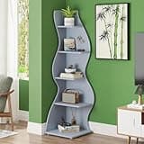 LOVEZOE 5 Tier Bookcase, White Storage Shelving Unit with Seagrass Inspired Design, Adjustable Shelves for Home Office Living Room, Modern Board Material Shelf, Space Saving
