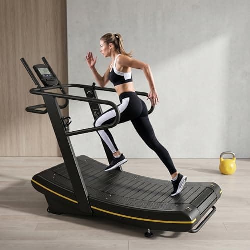 Novastra Non-Electric Curved Treadmill for Cardio and Anaerobic Training, 8-Level Resistance Adjustment Manual Fitness Equipment with LCD Display, Self-Powered Running Machine for Home and Gym