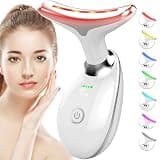 SDKWDH Red Light Therapy for Face and Neck, 7 Color Face Massager Tool for Wrinkles, Double Chin, Vibrating Facial Massager with Thermals for Skin Care, Gifts for Women Men, Glossy White