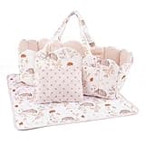 BABESIDE 3 Pcs Baby Doll Bassinet with Doll Bedding Set for 17-22 Inch Babydolls, Cute Animal Print Baby Dolls Crib with Blanket for Reborn Baby Doll Accessories, Off-White