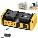 Azocek 350W Power Inverter Pure Sine Wave Compatible with Dewalt 20V Battery (No Battery), 7A Fast Charger, Portable Power Station with 2 AC Outlets, 2 Type-C (140W/65W), 2 QC USB Ports, 600LM LED