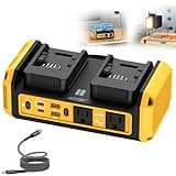 Azocek 350W Power Inverter Pure Sine Wave Compatible with Dewalt 20V Battery (No Battery), 7A Fast Charger, Portable Power Station with 2 AC Outlets, 2 Type-C (140W/65W), 2 QC USB Ports, 600LM LED