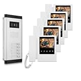 Wired Video Intercom System for Apartment,2/3/4/5/6/8/10/12 Family Units 4.3 inch Monitor Video Door Phone Kit,Indoor Outdoor Video Doorbell, Doorphone Telephone Style,2 Way Audio (6)