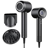 Hair Dryer, 180,000 RPM High-Speed Ionic Blow Dryer with Brushless Motor, 500 Million Negative Ions, LED Display, Low-Noise Professional Hairdryer for Fast Drying, Magnetic Diffuser for Home & Travel