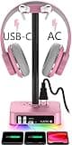 KAFRI RGB Headphone Stand with USB Charger Desk Gaming Headset Holder Hanger Rack with 3 USB Charging Port and 2 Outlet - Suitable for Gamer Desktop Table Game Earphone Accessories Girlfriend Gift