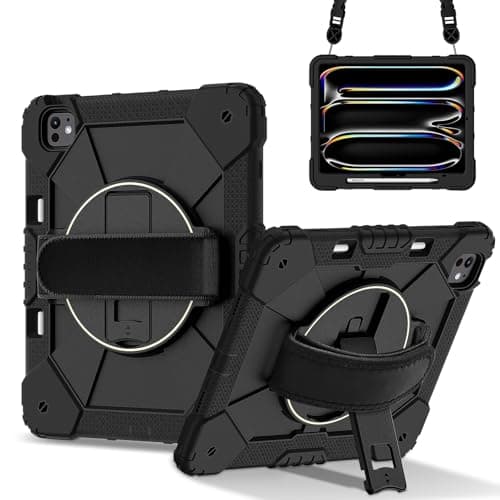SharkProten Case for iPad mini 6 2021/iPad mini, Shockproof Heavy-Duty Protective Case with Pencil Holder, 360° Rotating Stand and Shoulder Strap – Black