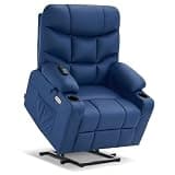 MCombo Power Lift Recliner Chair with Extended Footrest for Elderly People, Faux Leather 7287 (Navy Blue, Medium)